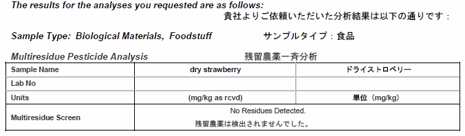 検査書：ドライいちご